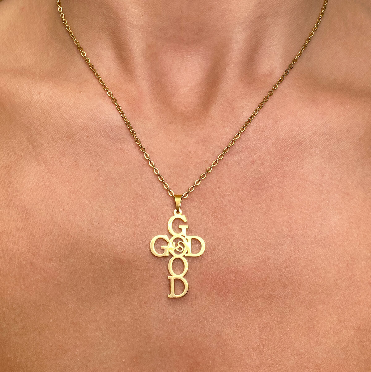 God is Good Cross Necklace Gold Stainless Steel Jewelry