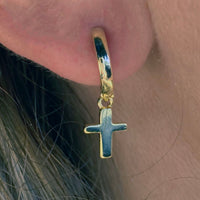 Thumbnail for Small Hoops Dangling Cross Earrings Sterling Silver Jewelry