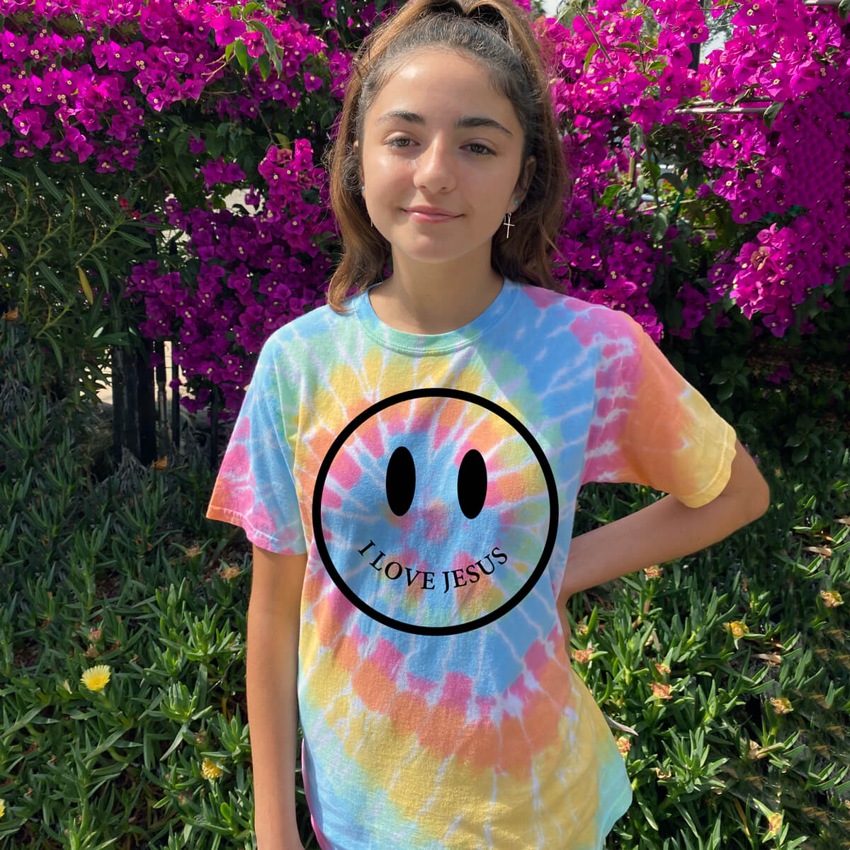 I Love Jesus Happy Face Youth Tie Dyed T Shirt