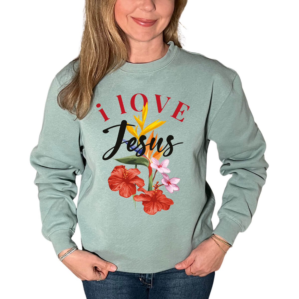 I Love Jesus Flower Crewneck Sweatshirt