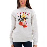 Thumbnail for I Love Jesus Flower Crewneck Sweatshirt