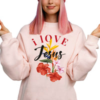 Thumbnail for I Love Jesus Flower Crewneck Sweatshirt