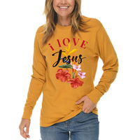 Thumbnail for I Love Jesus Flower Long Sleeve T Shirt