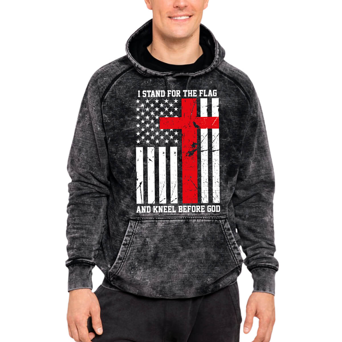 I Stand For The Flag And Kneel Before God Mineral Wash Men's Sweatshirt Hoodie