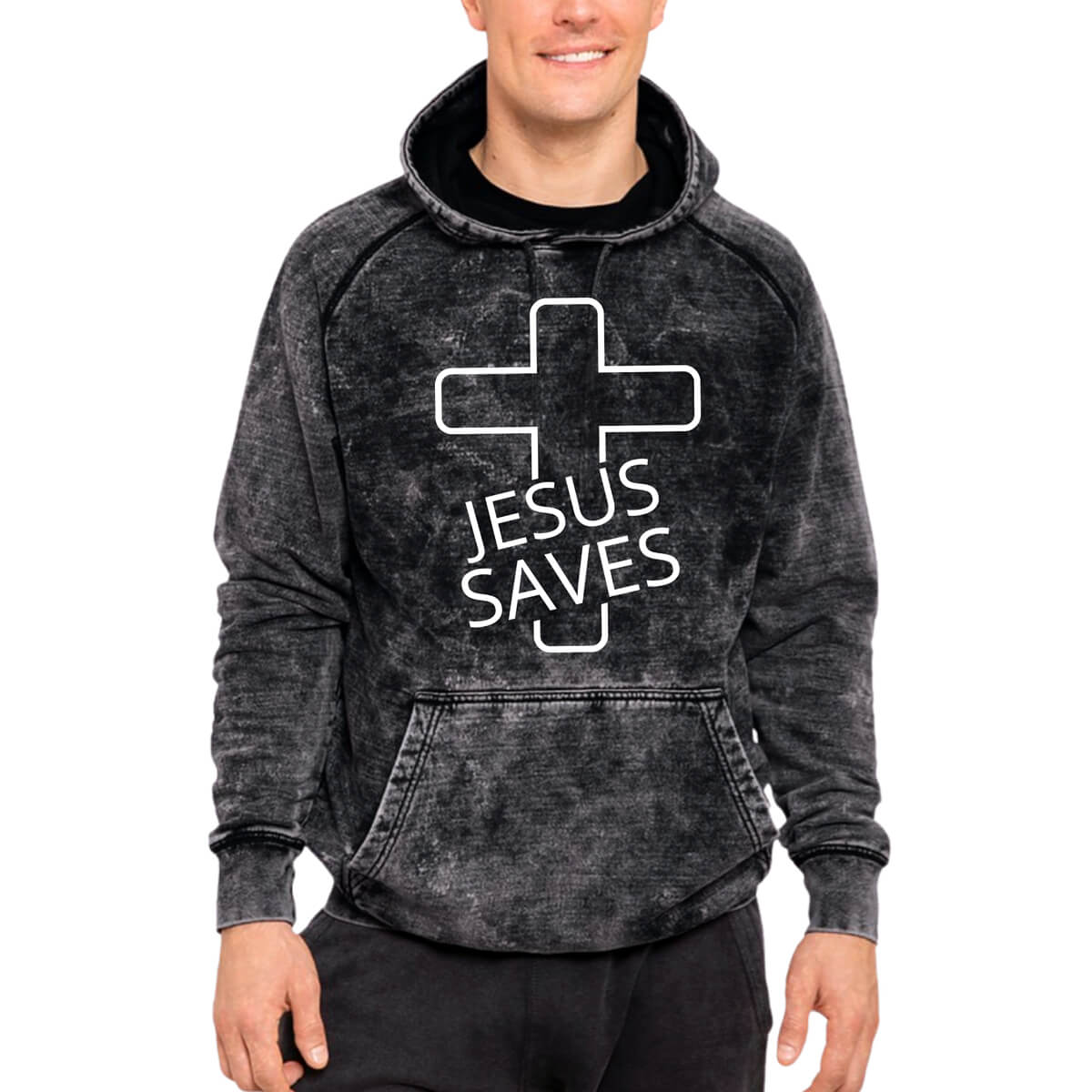Jesus Saves Cross Mineral Wash Men's Sweatshirt Hoodie