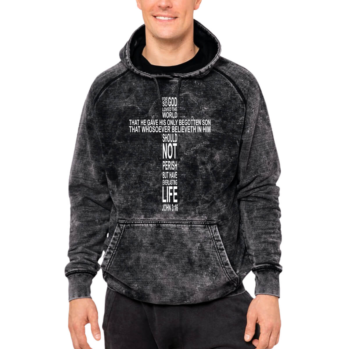John 3:16 Cross Mineral Wash Men's Sweatshirt Hoodie