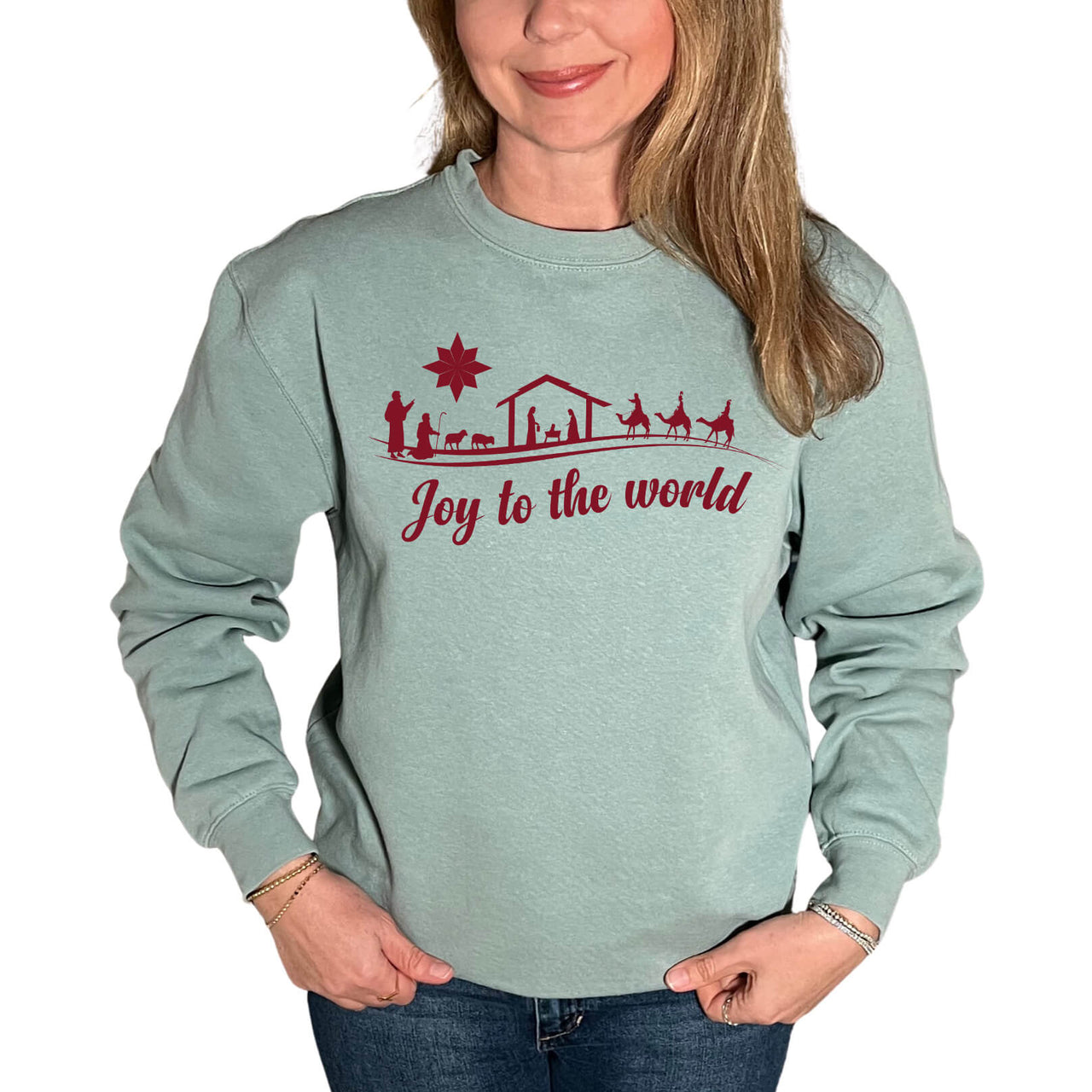 Joy To The World Nativity Scene Crewneck Unisex Sweatshirt