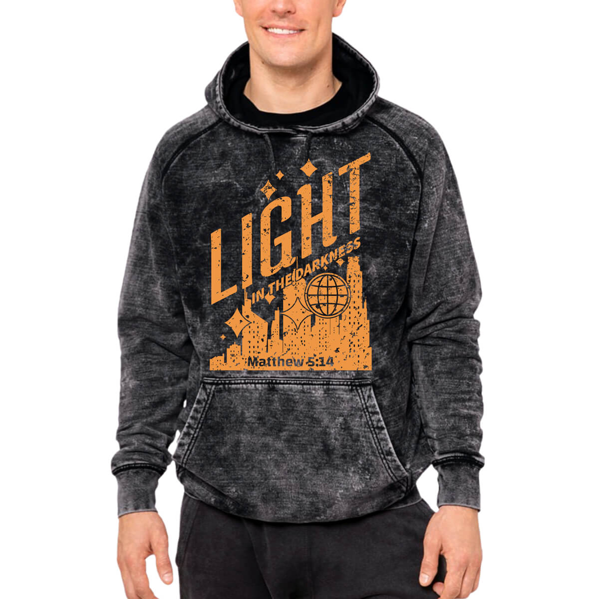 Light In The Darkness Mineral Wash Men's Sweatshirt Hoodie