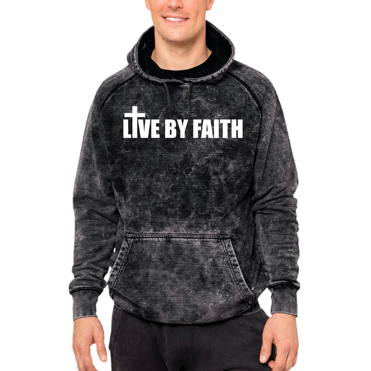 Live By Faith Mineral Wash Men's Sweatshirt Hoodie