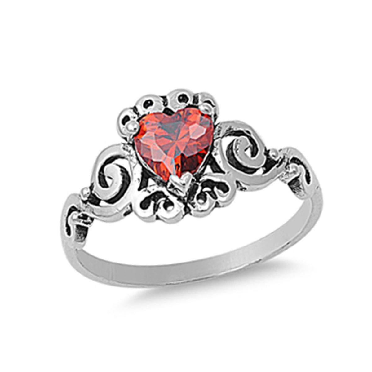 Love Never Fails Heart Garnet Ring Sterling Silver Jewelry