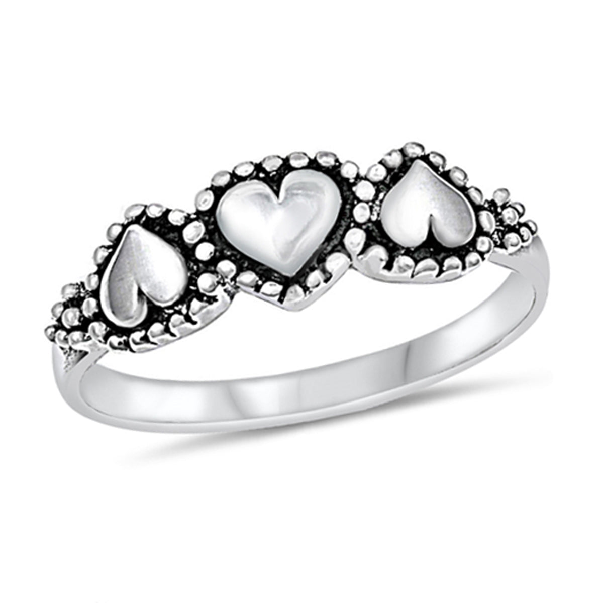 Love One Another Three Hearts Ring Sterling Silver Jewelry