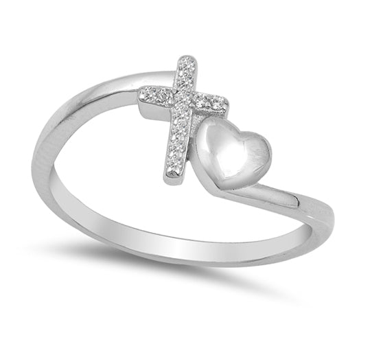 Love The Cross With CZ Ring Sterling Silver Jewelry