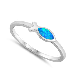 Ichthus Fish Opal Ring Sterling Silver Jewelry