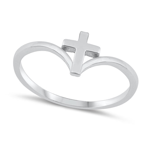 Open Heart Cross Ring Sterling Silver Jewelry