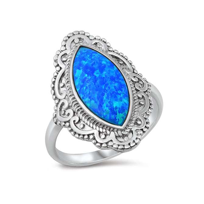 Queen Esther Blue Opal Ring Sterling Silver Jewelry