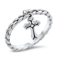 Thumbnail for Rope Band With Dangling Vintage Cross Ring Sterling Silver Jewelry