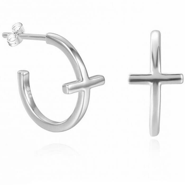 Hoop Cross Huggies Earrings Sterling Silver Jewelry