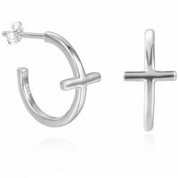 Thumbnail for Hoop Cross Huggies Earrings Sterling Silver Jewelry
