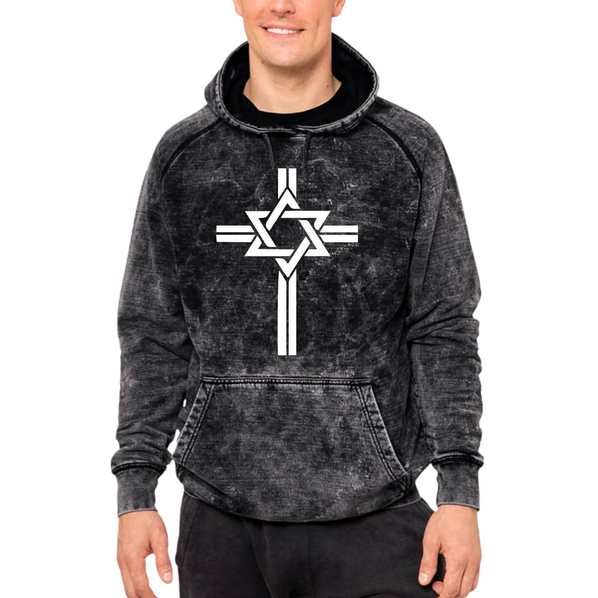 Star Of David Cross Mineral Wash Men's Sweatshirt Hoodie