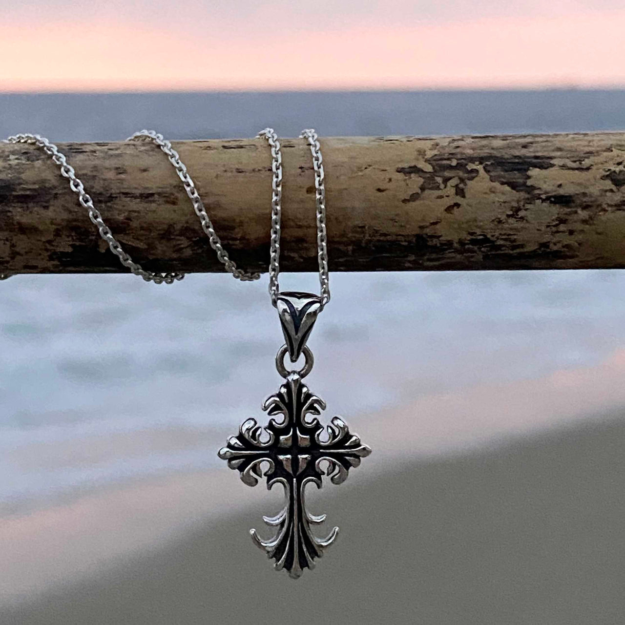 Floral Vintage Cross Necklace Sterling Silver Jewelry